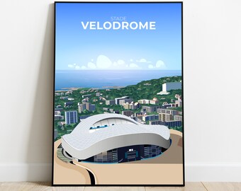 Affiche du Stade Vélodrome de Marseille - Illustration imprimée - idée Cadeau Idéal pour les Fans - Décoration Stade Football