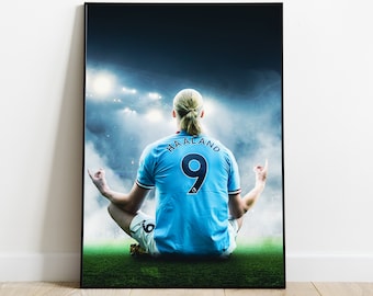 Erling Haaland Poster - Manchester City - Football Wall Decor - Printed Illustration - Gift Idea for Christmas and Birthday