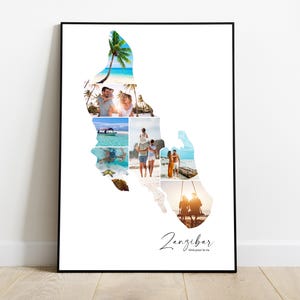 Póster personalizado de Zanzíbar con collage de fotos: regalo personalizado para pareja, familia y amigos: Navidad, Día del Padre y cumpleaños.