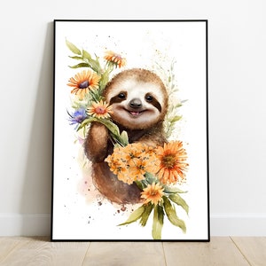 Baby-Faultier-Poster, Raumdekoration für Jungen und Mädchen – Wandkunst für Kinder, Tierillustration – drucken, personalisieren
