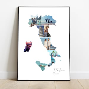 Italie affiche personnalisée carte avec photo collage – Cadeau personnalisé pour couple, famille, amis –  Noël, Fête des pères, anniversaire