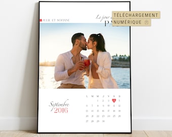 Pôster PACS, presente PACS, calendário de aniversário de casal PACS, presente original e personalizado com foto, nome e data, download