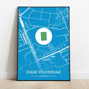 Poster mit Karte des Velodrome-Stadions – Marseille – gedruckte Illustration – ideale Geschenkidee für Weihnachten, Geburtstag – Fußballstadion-Dekoration