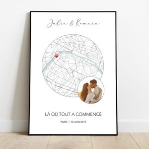 Affiche personnalisée lieu de rencontre avec photo, date, Là où tout a commencé, cadeau pour les couples, pour lui, Saint-Valentin, mariage