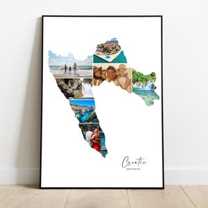 Croatie affiche personnalisée carte avec photo – Cadeau personnalisé pour couple, famille, amis – Cadeau Noël, Fête des pères, anniversaire