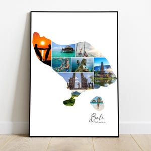 Bali affiche personnalisée carte avec photo collage – Cadeau personnalisé pour couple, famille, amis – Noël, Fête des pères et anniversaire