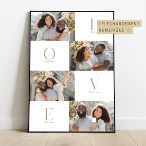 Affiche couple personnalisée cadeau original pour anniversaire couple, personnalisable avec photos, St-Valentin, téléchargement numérique