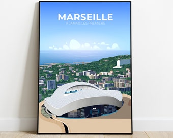 Marseille Velodrome Stadium Poster - Printed Illustration - Christmas and Birthday Gift Idea for Fans - Football Stadium Decoration