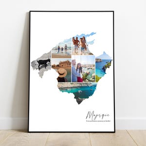 Majorque Affiche personnalisée carte avec photo collage – Cadeau personnalisé pour couple, famille, amis –Noël, fête des pères, anniversaire