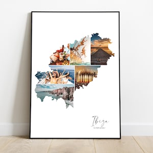 Ibiza Affiche personnalisée carte avec photo – Cadeau personnalisé pour couple, famille, amis – Cadeau Noël, Fête des pères et anniversaire