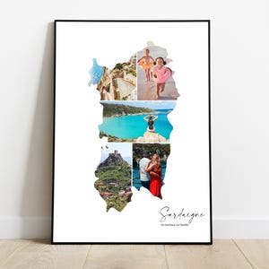 Sardaigne affiche personnalisée carte avec photo collage – Cadeau personnalisé pour couple, famille, amis–Noël, Fête des pères, anniversaire