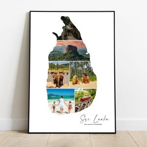 Sri Lanka affiche personnalisée carte avec photo collage –Cadeau personnalisé pour couple, famille, amis –Noël, Fête des pères, anniversaire