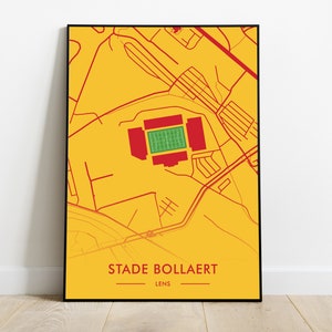 Póster del mapa del estadio de Bollaert - Lente - Ilustración impresa - Idea de regalo ideal para los aficionados - Decoración del estadio de fútbol