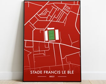 Francis le Blé Stadium Plan Poster - Brestois Stadium - Printed Illustration - Ideal Gift Idea for Fans - Football Stadium Decoration