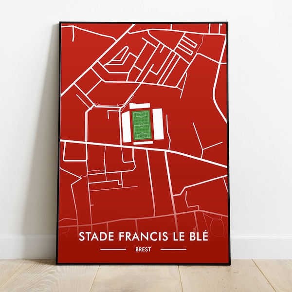 Affiche Plan du Stade Francis le Blé - Stade Brestois - Illustration imprimée - idée Cadeau Idéal pour les Fans - Décoration Stade Football