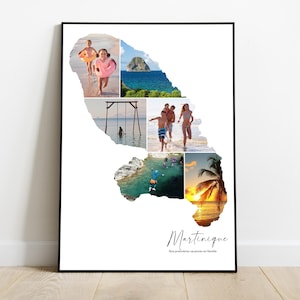 Martinique affiche personnalisée carte avec photo collage – Cadeau personnalisé couple, famille, amis – Noël, Fête des pères, anniversaire
