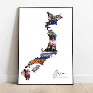 Japon Affiche personnalisée carte avec photo collage – Cadeau personnalisé pour couple, famille, amis - Noël, Fête des pères et anniversaire