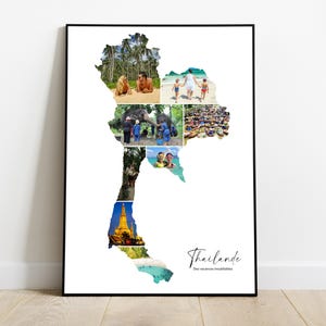 Mappa della Thailandia personalizzata con collage fotografico - Regalo personalizzato per coppie, famiglie, amici - Natale, festa del papà, compleanno