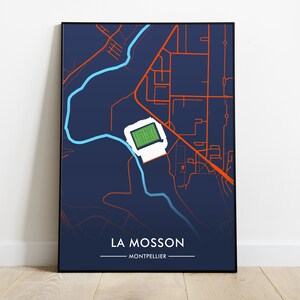 Poster con mappa dello stadio La Mosson - Montpellier - Illustrazione stampata - Idea regalo per Natale, compleanno - Decorazione dello stadio di calcio