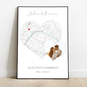 Affiche personnalisée lieu de rencontre avec photo, date, Là où tout a commencé, cadeau pour les couples, pour lui, Saint-Valentin, mariage