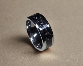 8mm Memorial Tungsten Carbide Ring - Keepsake Ash & Flower Ring pet ashes and hair