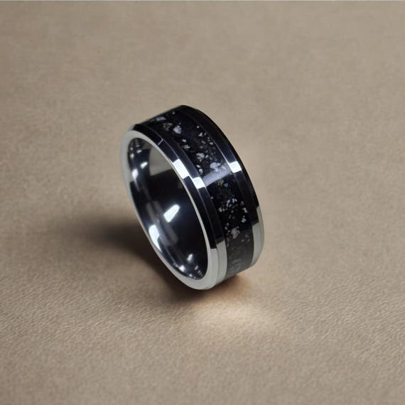 8mm Memorial Tungsten Carbide Ring - Keepsake Ash & Flower Ring pet ashes and hair