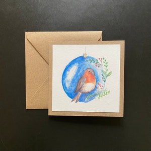 Kerstkaart roodborstje - kaart & envelop vierkant