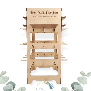 カスタマイズ可能なレーザー彫刻回転ジュエリーディスプレイ：4面クラフトショーイヤリング＆キーホルダースタンド