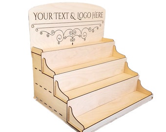 Custom Laser Engraved Display Stand: 4-Tier Baltic Birch Shelves with Drawers