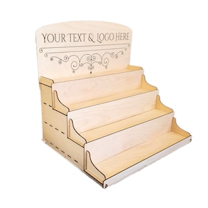 Large Custom Laser Engraved Stand With Brand & Logo, 4 Shelves, 3 Storage Drawers Display Shelves Display Stand Tabletop Display Stand Craft