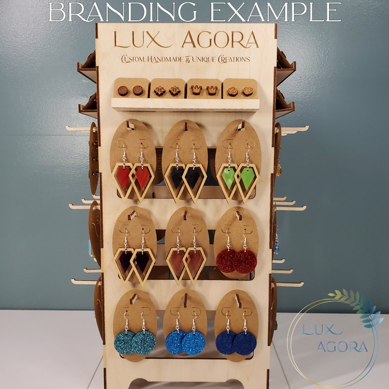 Customizable Laser Engraved Jewelry & Keychain Display, Spinning Display, 4-Sided Earring Stand Craft Show Product Stand Lazy Susan Display image 8