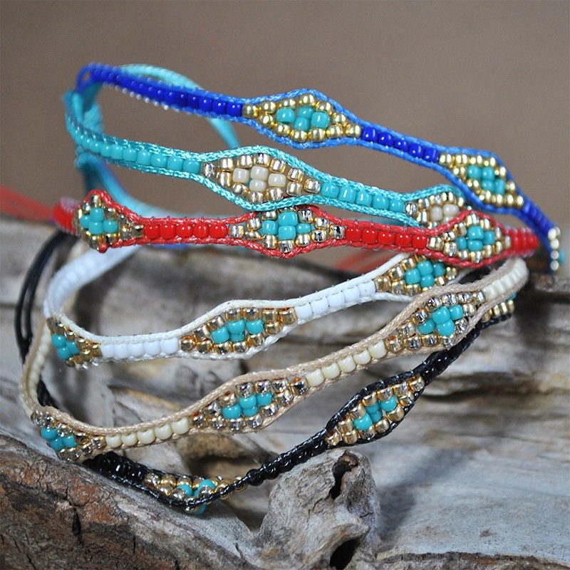 Beaded Woven Bracelets with Adjustable Tie Fastening Made Etsy
