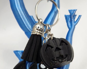 3D Printed Halloween, Goth Keychain, Bat, Pumpkin