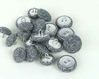 Grey Wool Look Upholstery & Furnishing Loop Back Buttons in 17mm or 21mm