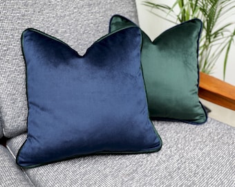 Navy Blue Velvet Scatter Cushion Covers With Contrasting Piping in