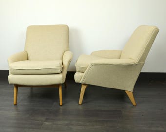 Pair of Mid Century Armchairs Refurbished in Wool Fabric | Parker knoll Gavotte PK934/5/6