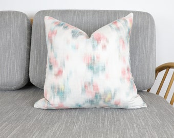 Romo Wild Garden Abstract Cushion Covers, Pink White Green Designer Throw Pillows, Luxury Cotton Linen Scatter Cushions.