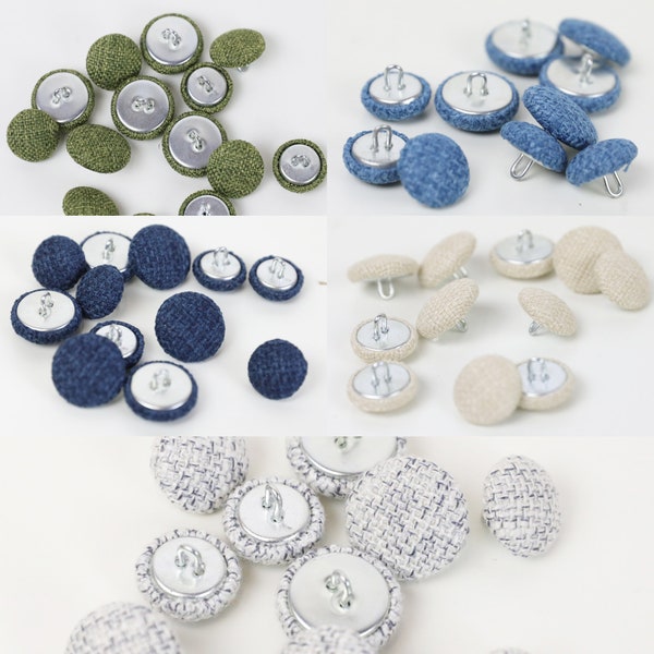 Linen Look Upholstery & Furnishing Loop Back Buttons in Green, Blue, Navy, Beige in 15mm, 17mm or 20mm
