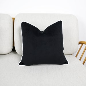 Black Velvet Scatter Cushion Covers with Contrasting Piping in Luxury Plush Velvet. White/Blue/Orange/Green/Teal/Mustard Throw Pillows. image 4