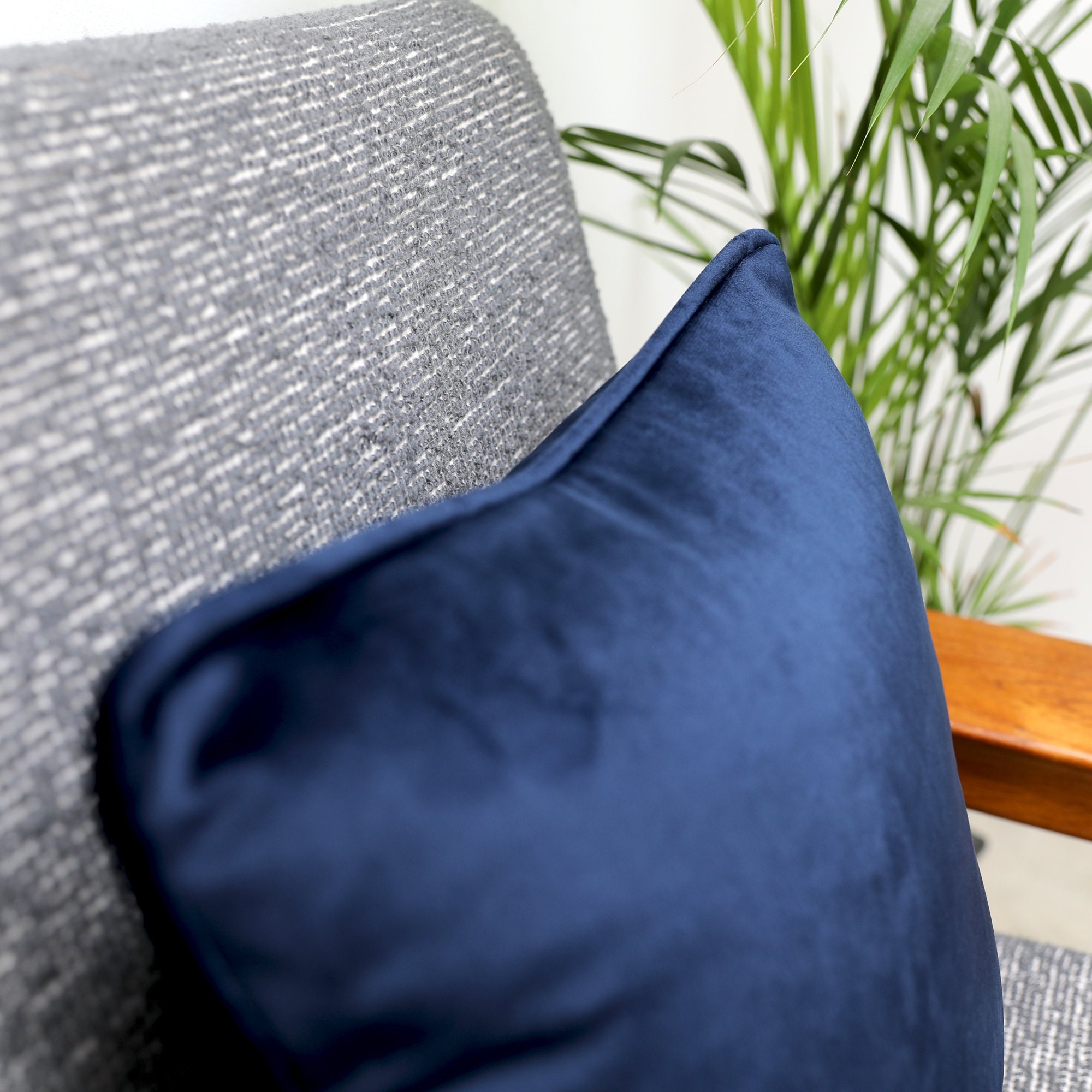 Navy Blue Velvet Scatter Cushion Covers With Contrasting Piping in