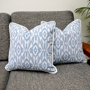 Blue & White Ikat Scatter Cushion Covers / Throw Pillows with Piping, 100% Cotton Fabric by Ashley Wilde .