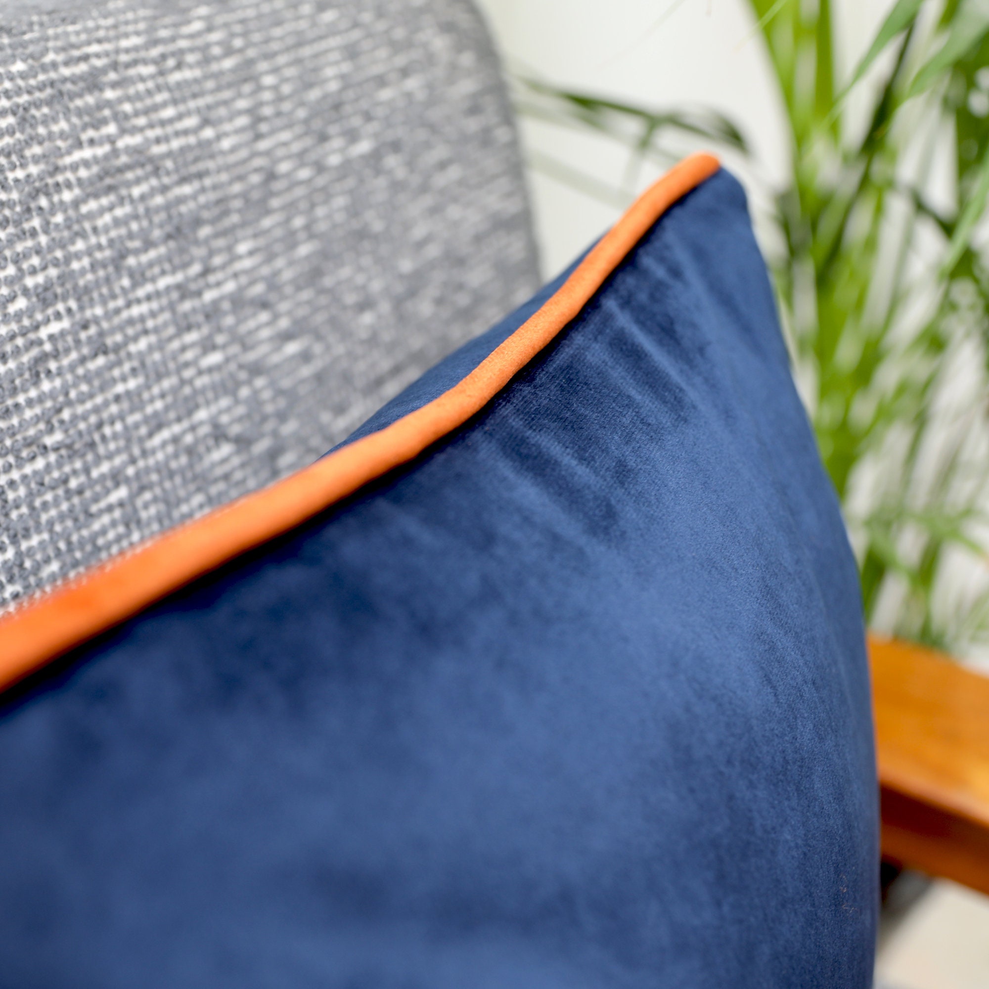 Navy Blue Velvet Scatter Cushion Covers With Contrasting Etsy UK