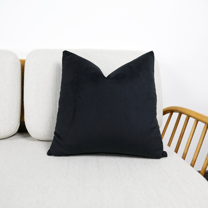 Black Velvet Scatter Cushion Covers with Contrasting Piping in Luxury Plush Velvet. White/Blue/Orange/Green/Teal/Mustard Throw Pillows. image 3