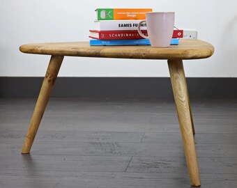 Oak Triangular Coffee Table Mid Century Inspired Solid Wood Low