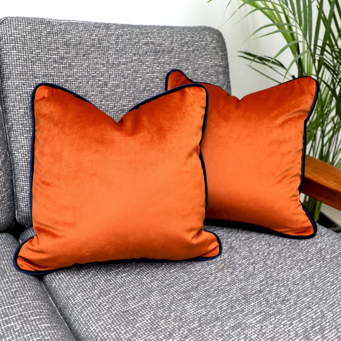 Burnt Orange Velvet Scatter Cushion Covers With Contrasting Etsy UK