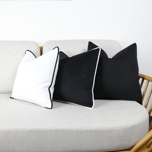 Black Velvet Scatter Cushion Covers with Contrasting Piping in Luxury Plush Velvet. White/Blue/Orange/Green/Teal/Mustard Throw Pillows. image 1