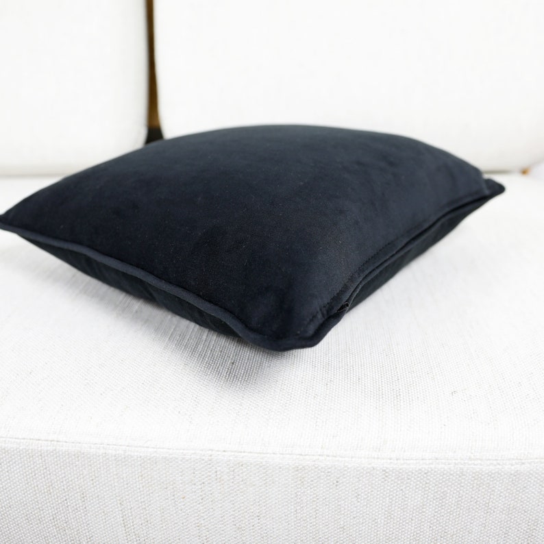 Black Velvet Scatter Cushion Covers with Contrasting Piping in Luxury Plush Velvet. White/Blue/Orange/Green/Teal/Mustard Throw Pillows. image 5