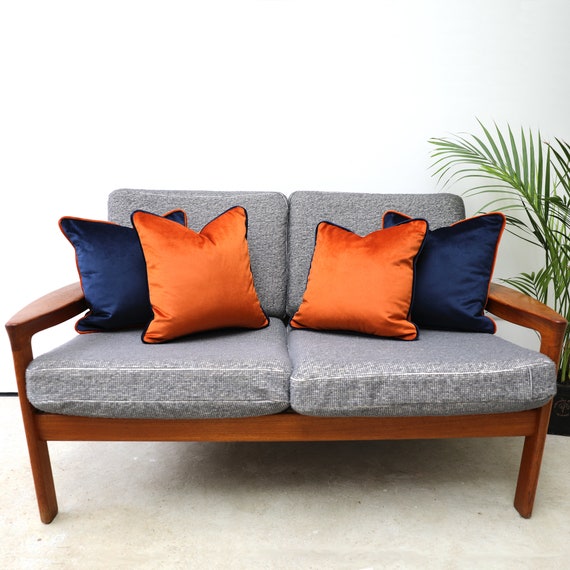 Burnt Orange Velvet Scatter Cushion Covers With Contrasting Piping in Luxury Plush Velvet. Blue orange green teal mustard Throw Pillows. Etsy