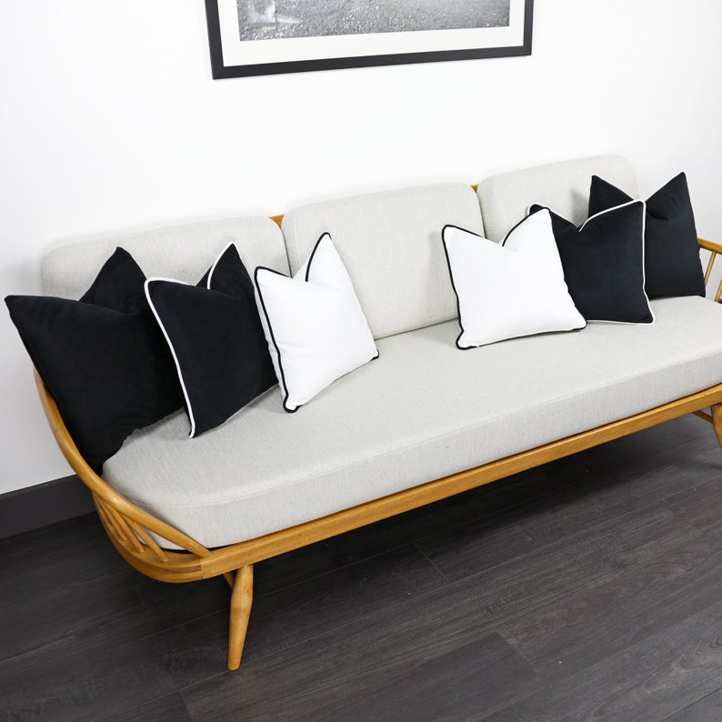 Black Velvet Scatter Cushion Covers with Contrasting Piping in Luxury Plush Velvet. White/Blue/Orange/Green/Teal/Mustard Throw Pillows. image 2