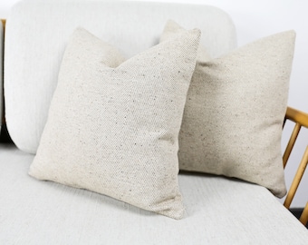 Eco Recycled Yarn Natural Herringbone Wool Cushion Covers, 100% Natural Fiber Wool, Cotton & Linen Mix Throw Pillows.